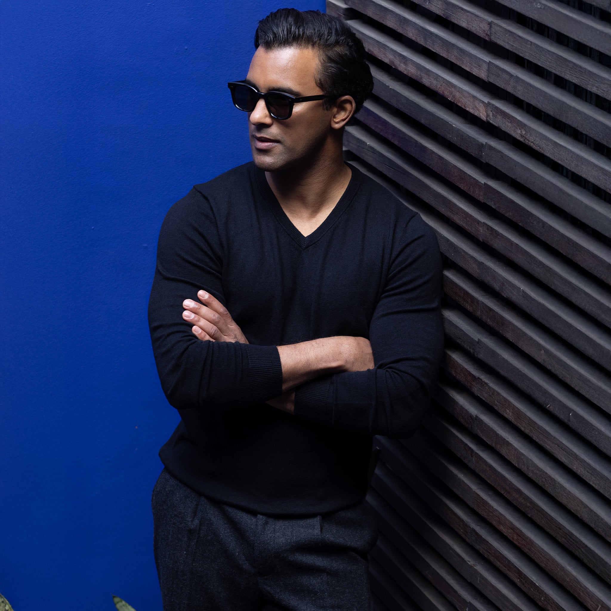 Black Luxury Touch Cotton and Cashmere V-Neck Sweater