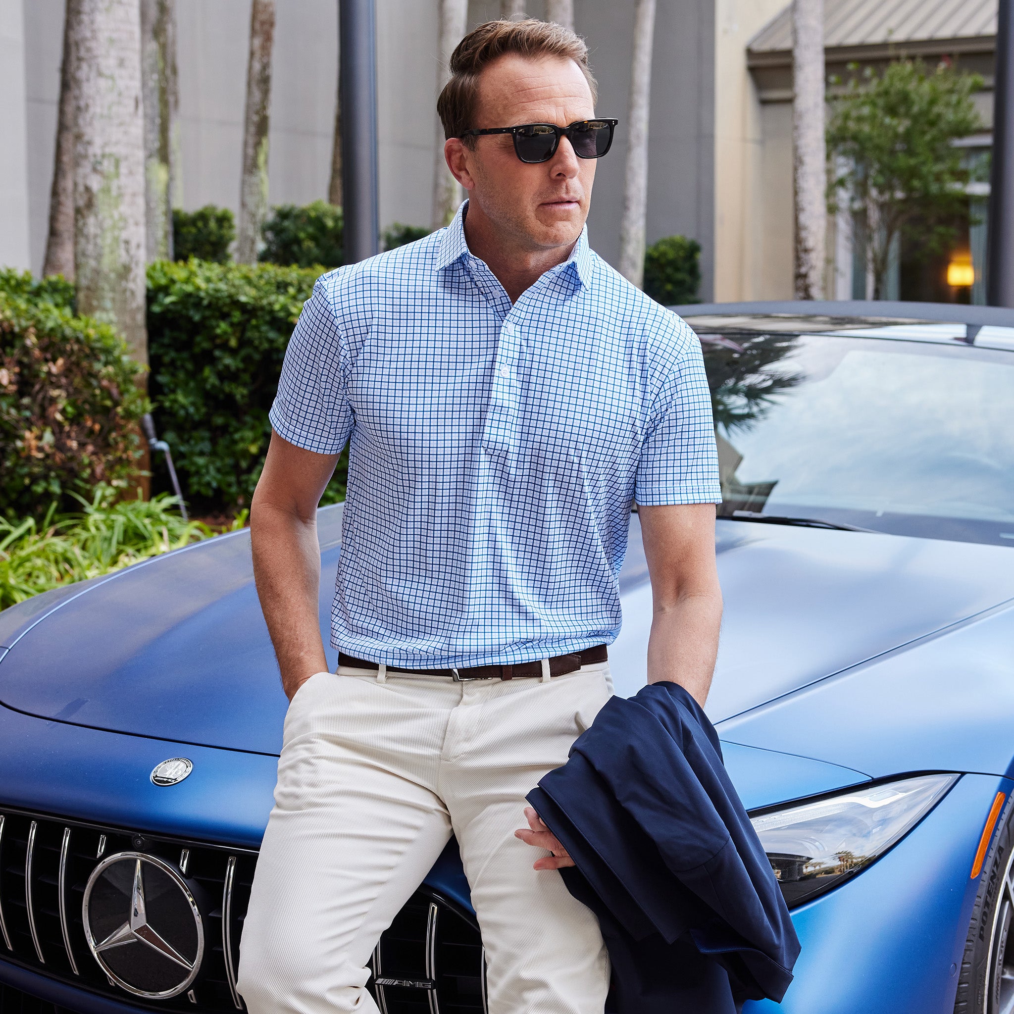 Semi-Spread Collar Polo Blue Tattersall Original / L Semi-Spread Collar Polo Blue Tattersall Original / L