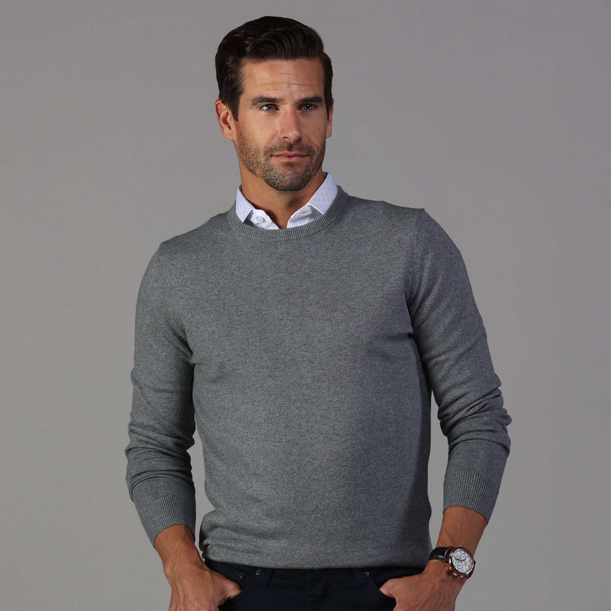 Grey Luxury Touch Cotton and Cashmere Crew Neck Sweater 3XL / Grey Grey Luxury Touch Cotton and Cashmere Crew Neck Sweater 3XL / Grey