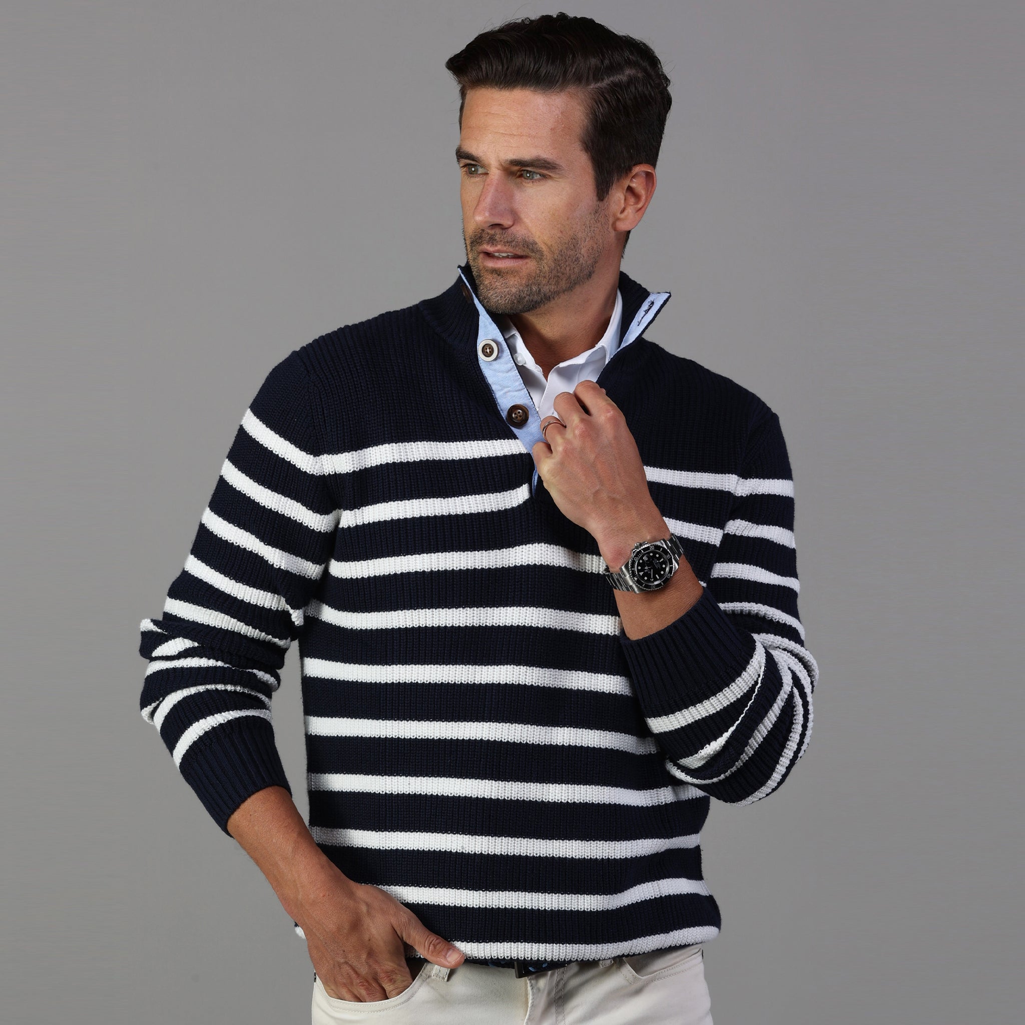 Kennebunkport Navy and White Stripe Cotton Sweater – Collars & Co.
