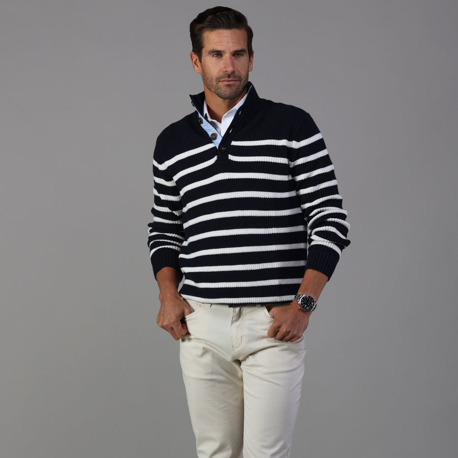 Kennebunkport Navy and White Stripe Cotton Sweater