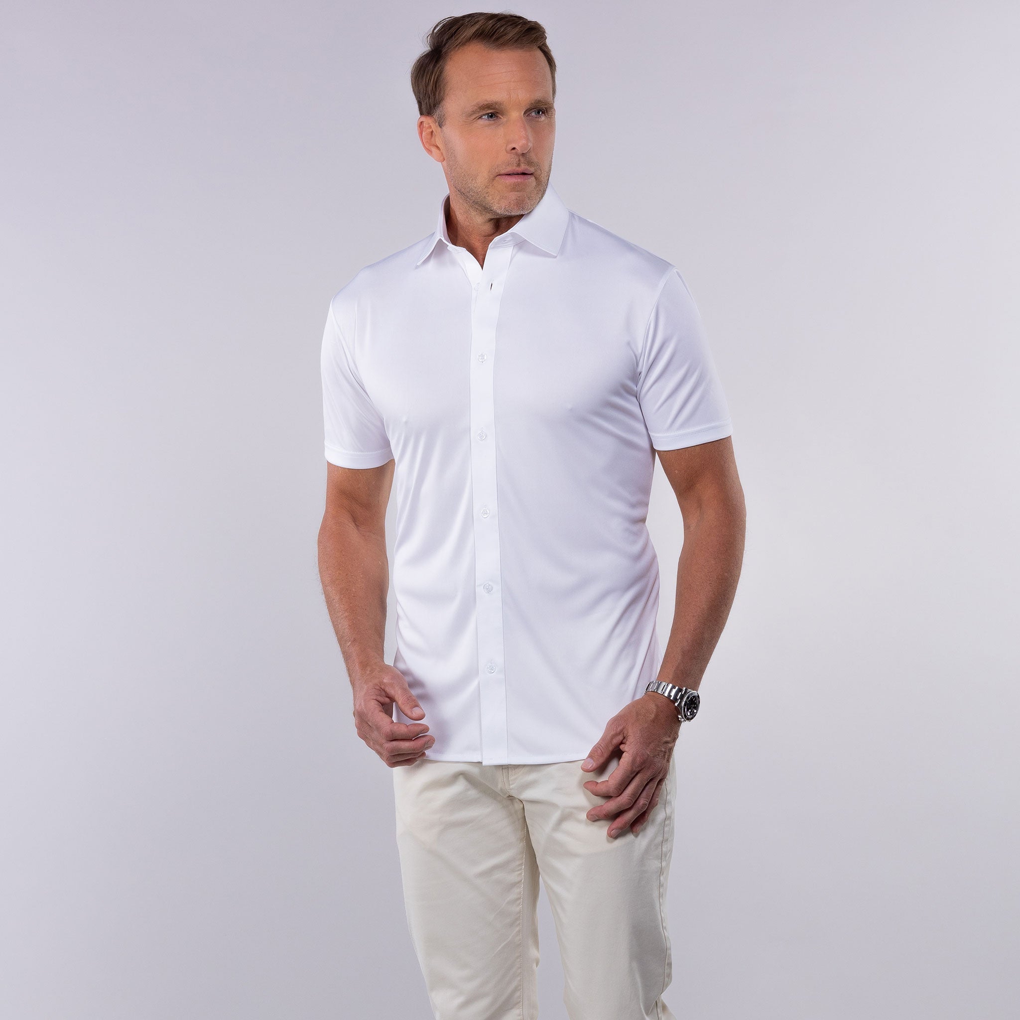 Quattro Flex Short Sleeve Button Down White – Collars