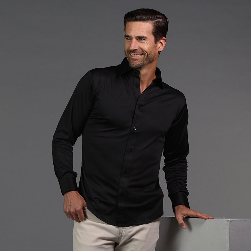 Quattro Flex Dress Shirt with Semi-Spread Collar Black 3XL / Black Quattro Flex Dress Shirt with Semi-Spread Collar Black 3XL / Black