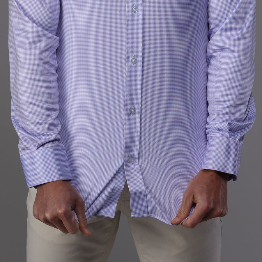 Quattro Flex Dress Shirt with Semi-Spread Collar Lavender Houndstooth