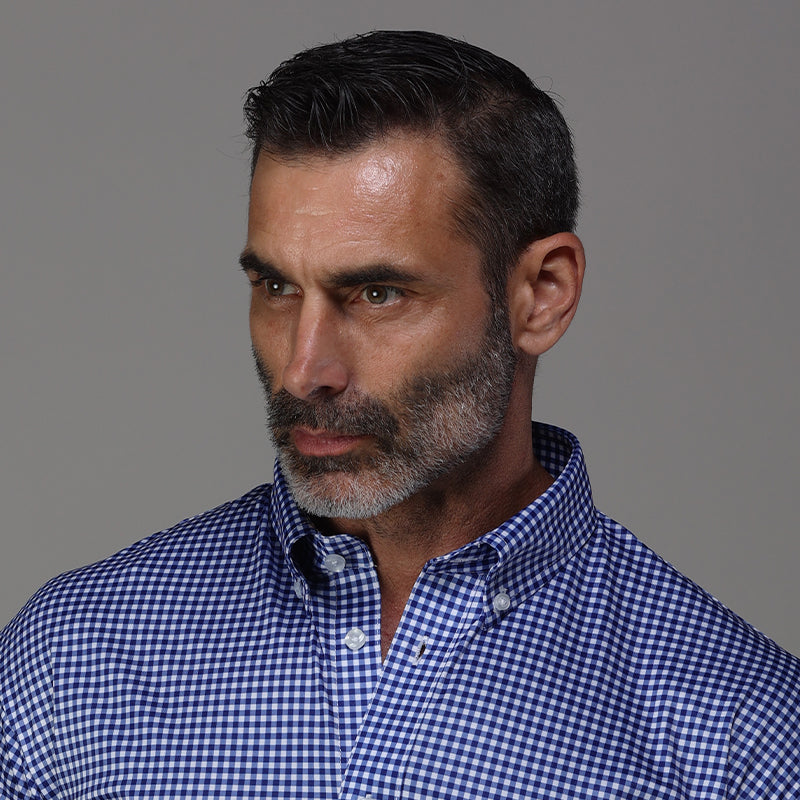 Quattro Flex Dress Shirt with Button Down Collar Blue Gingham XL / Blue Gingham Quattro Flex Dress Shirt with Button Down Collar Blue Gingham XL / Blue Gingham