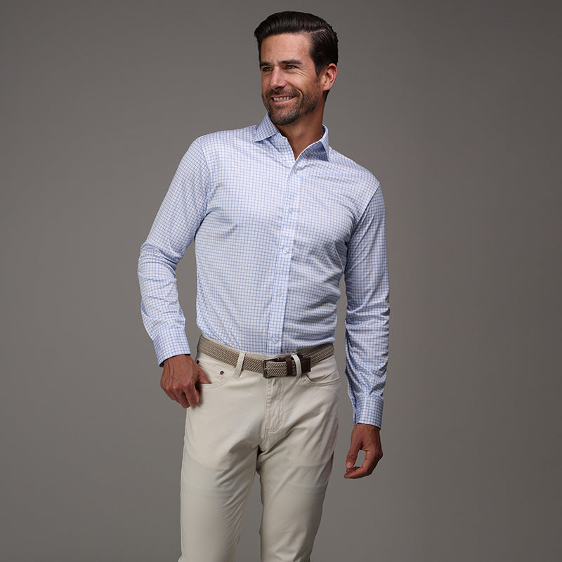 Quattro Flex Dress Shirt with Semi-Spread Collar Thin Blue Check XL / Thin Blue Check Quattro Flex Dress Shirt with Semi-Spread Collar Thin Blue Check XL / Thin Blue Check