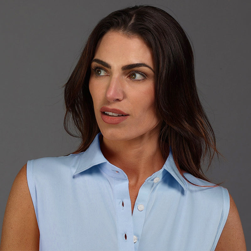 Women's Sleeveless Semi Spread Polo Sky Blue Collars & Co.