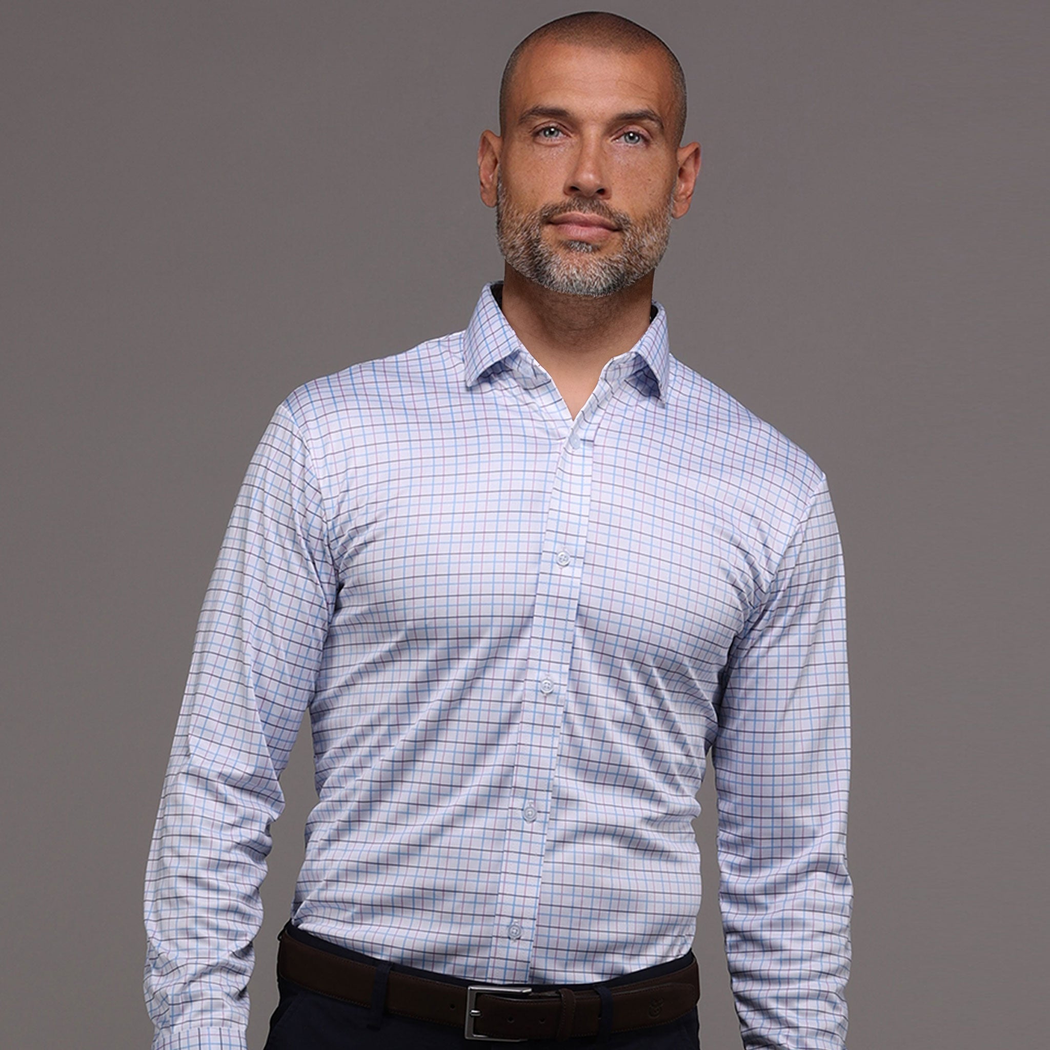 Quattro Flex Dress Shirt with SemiSpread Collar Blue and Pink Tatters