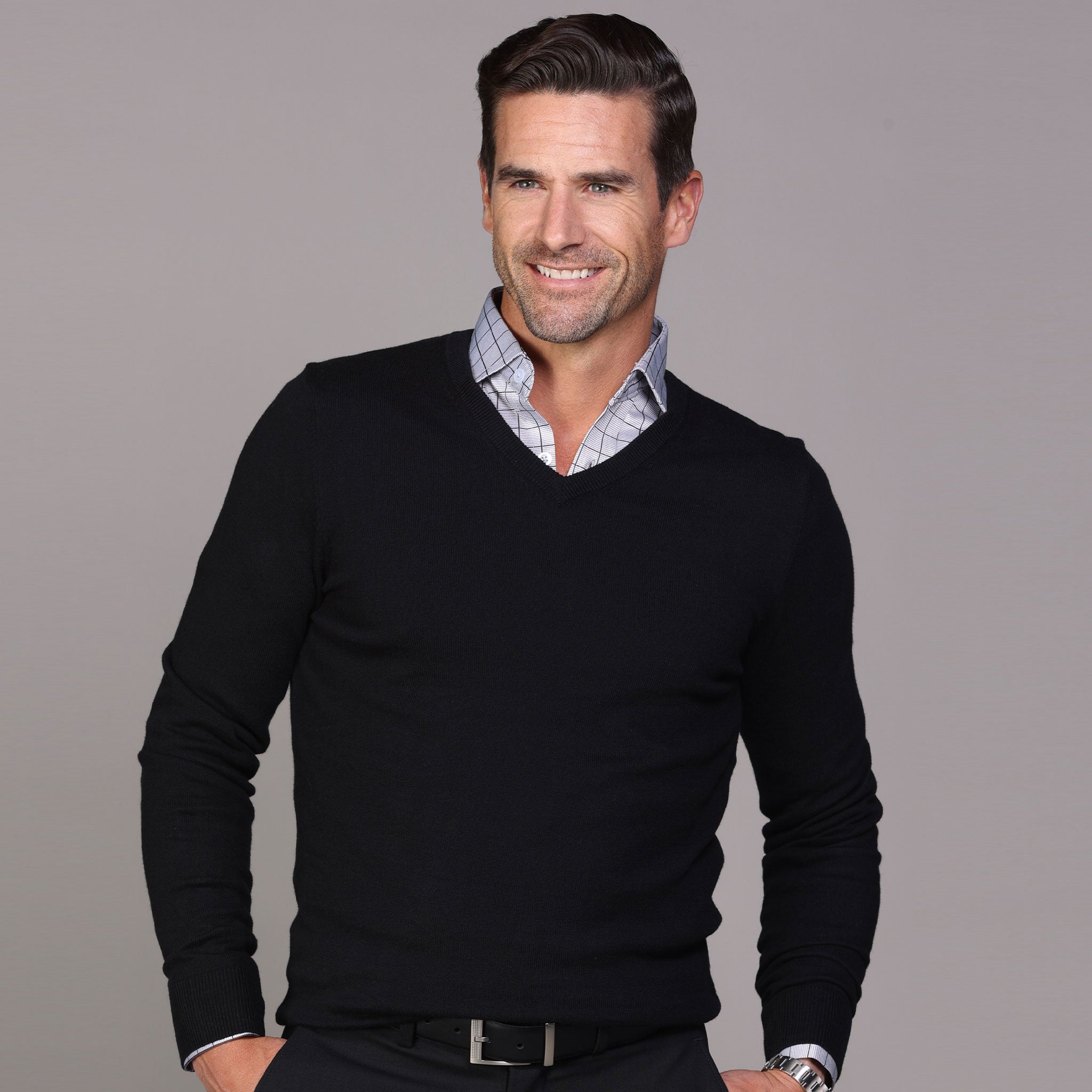 Black Luxury Touch Cotton and Cashmere V-Neck Sweater