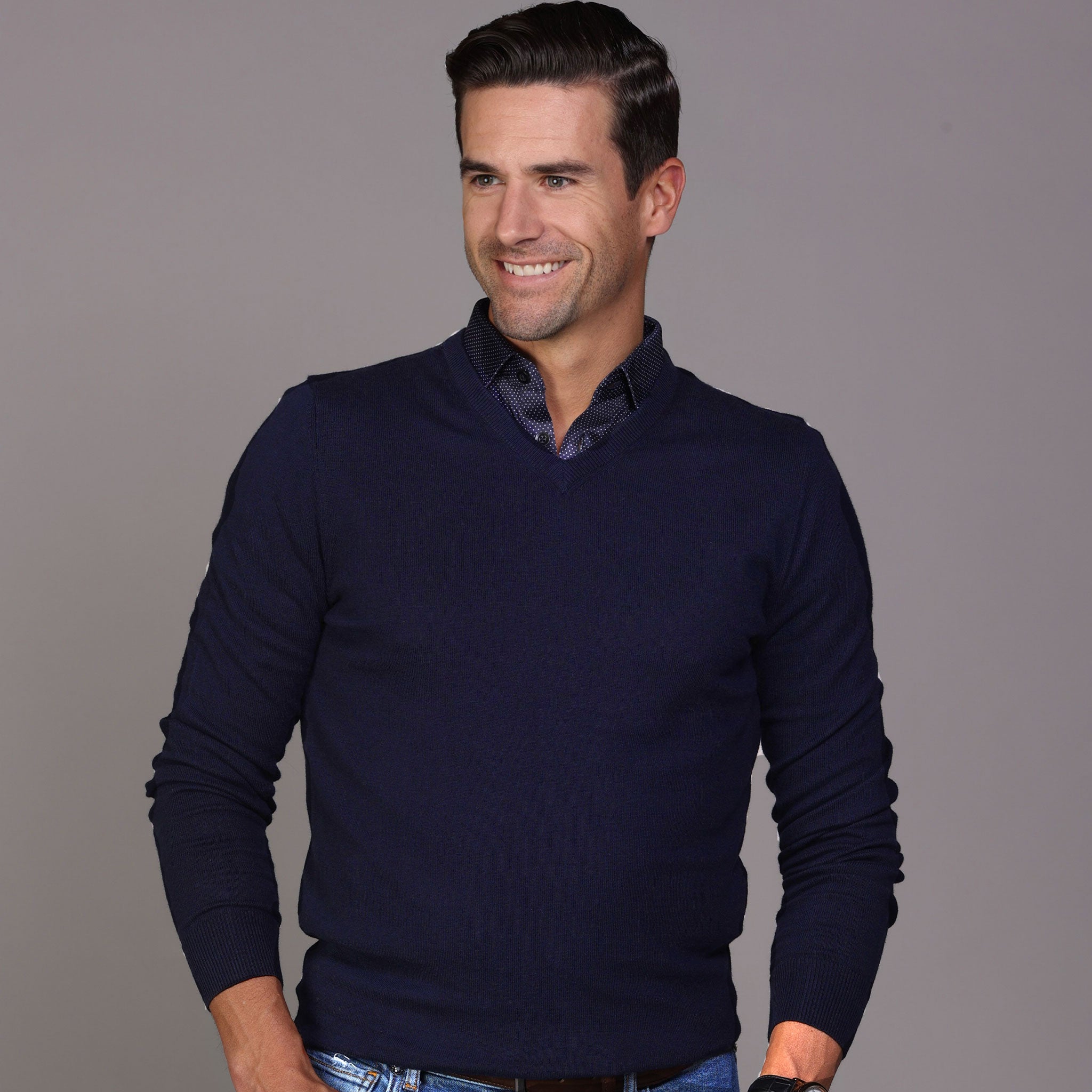 Navy Luxury Touch Cotton and Cashmere V-Neck Sweater