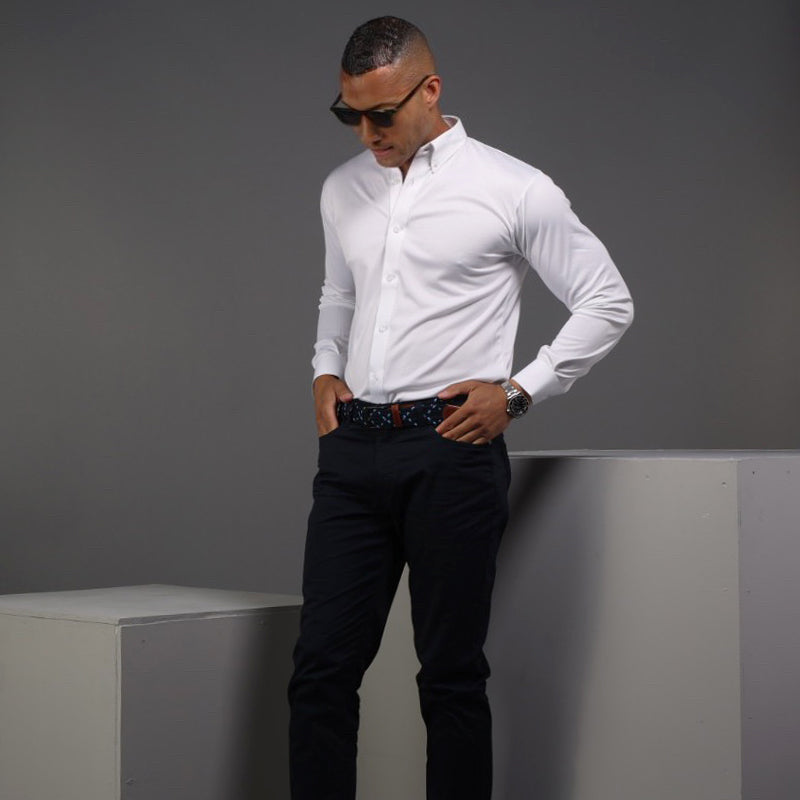 Quattro Flex Dress Shirt with Button Down Collar White – Collars & Co.