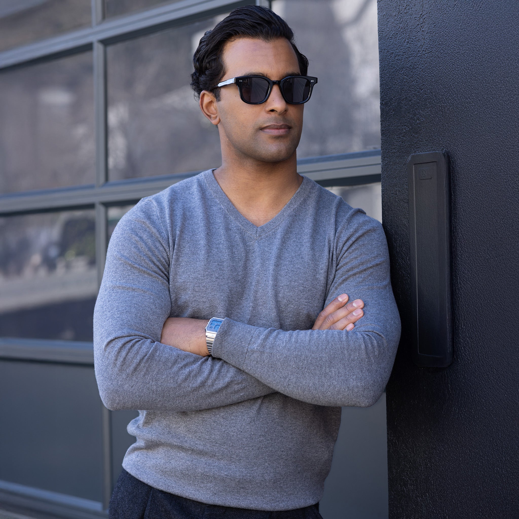 Grey Luxury Touch Cotton and Cashmere V-Neck Sweater