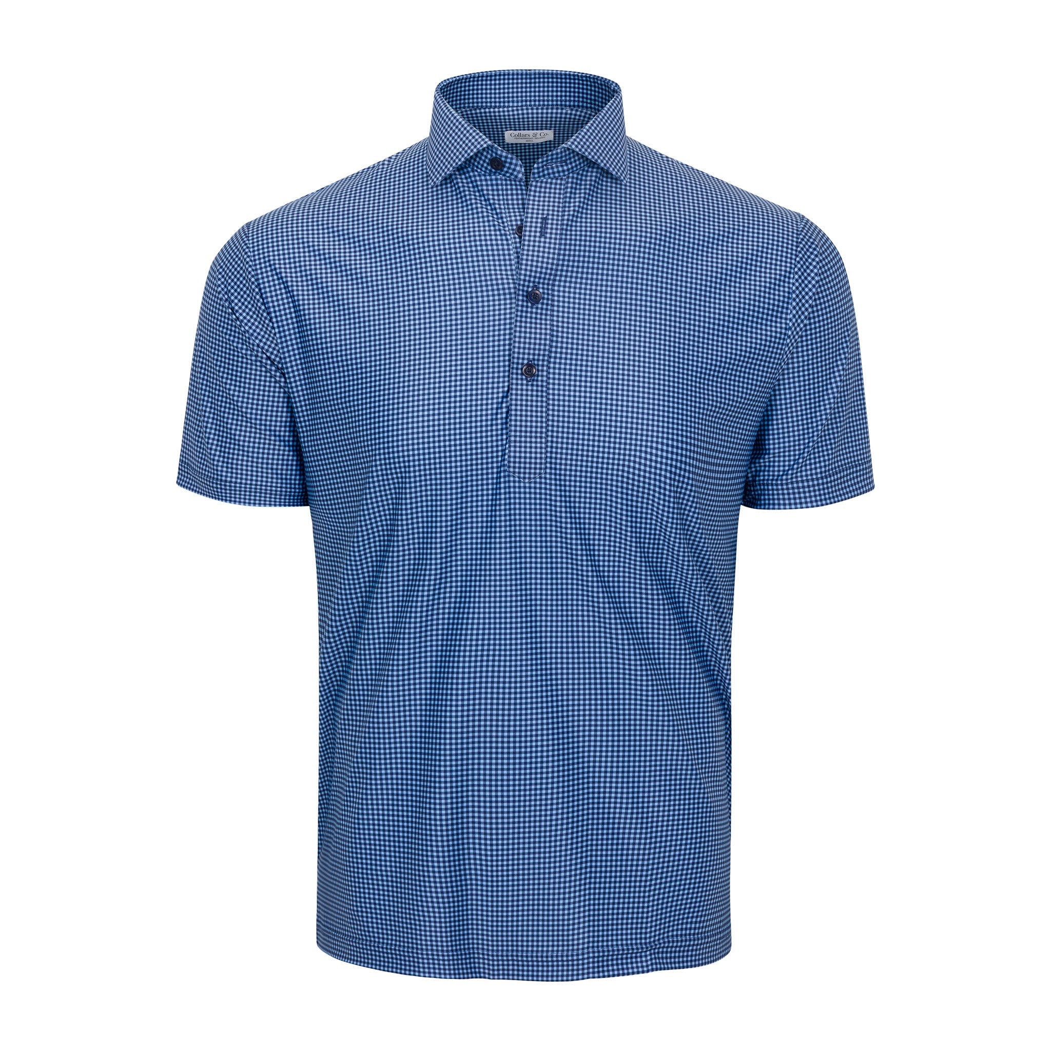 Featherweight Flex Polo Sky Blue & Navy Micro Gingham – Collars & Co