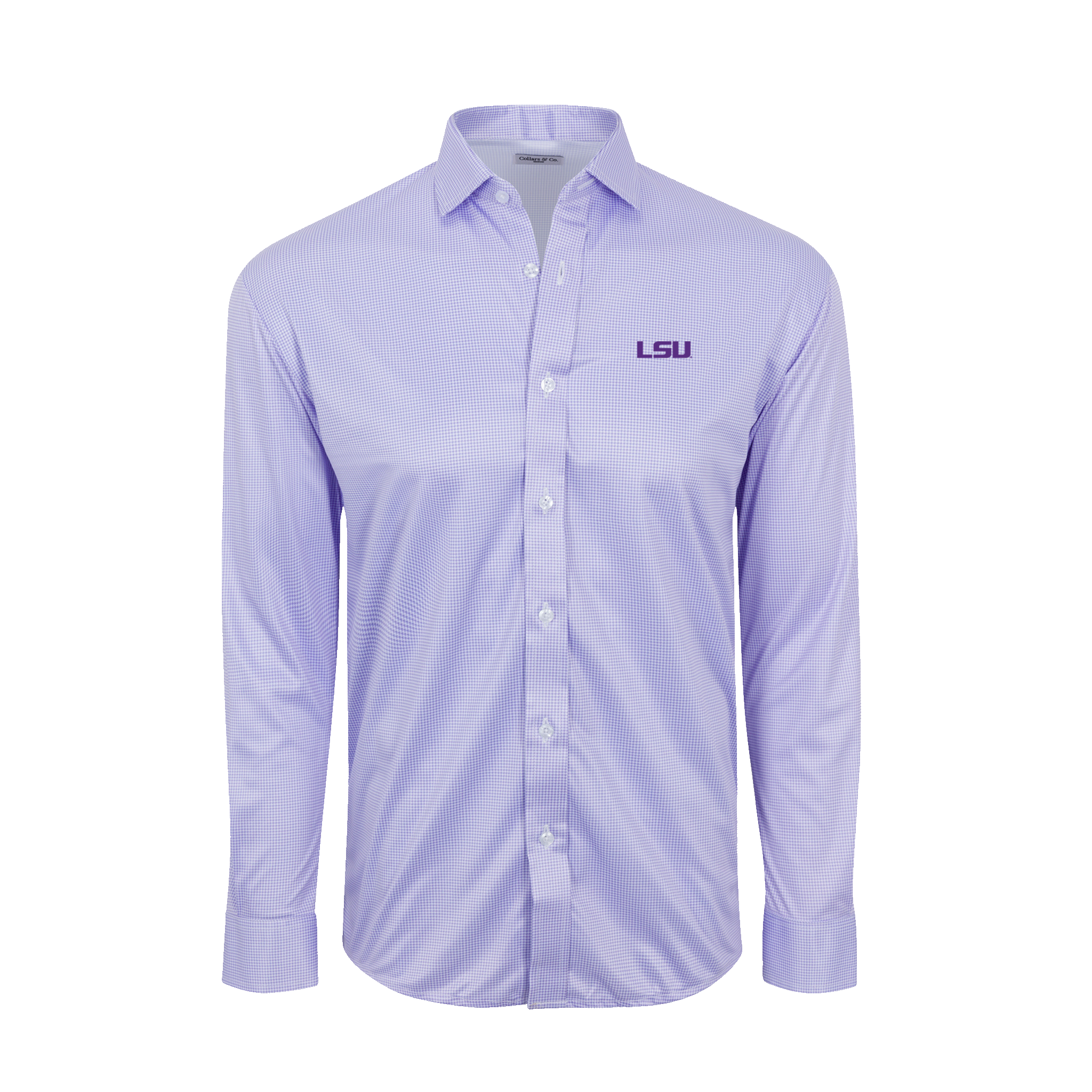 LSU Quattro Flex Dress Shirt with Semi-Spread Collar Lavender Houndstooth L / Lavender Houndstooth