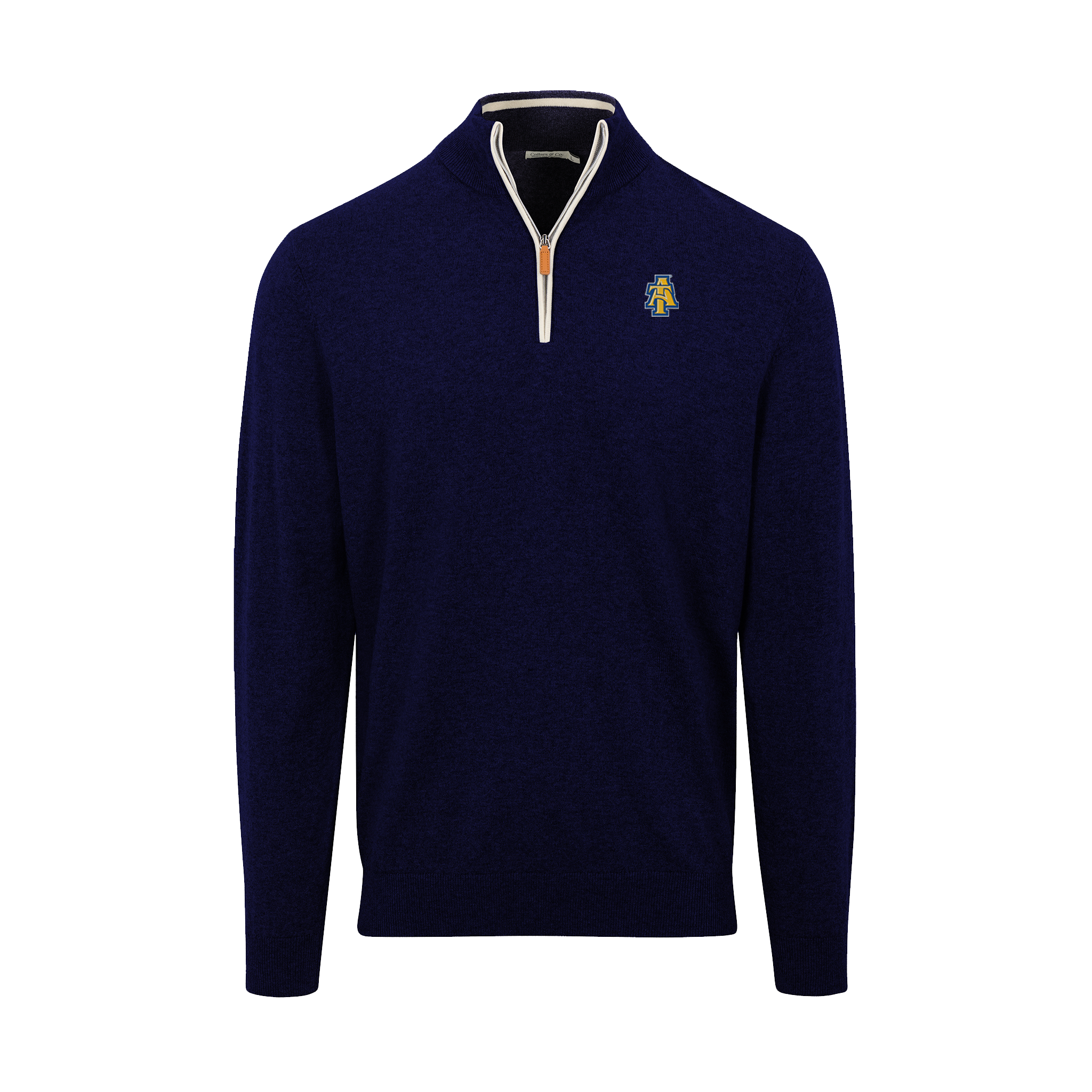 North Carolina A&T Navy with White Trim Luxury Touch Cotton and Cashmere Quarter Zip Sweater