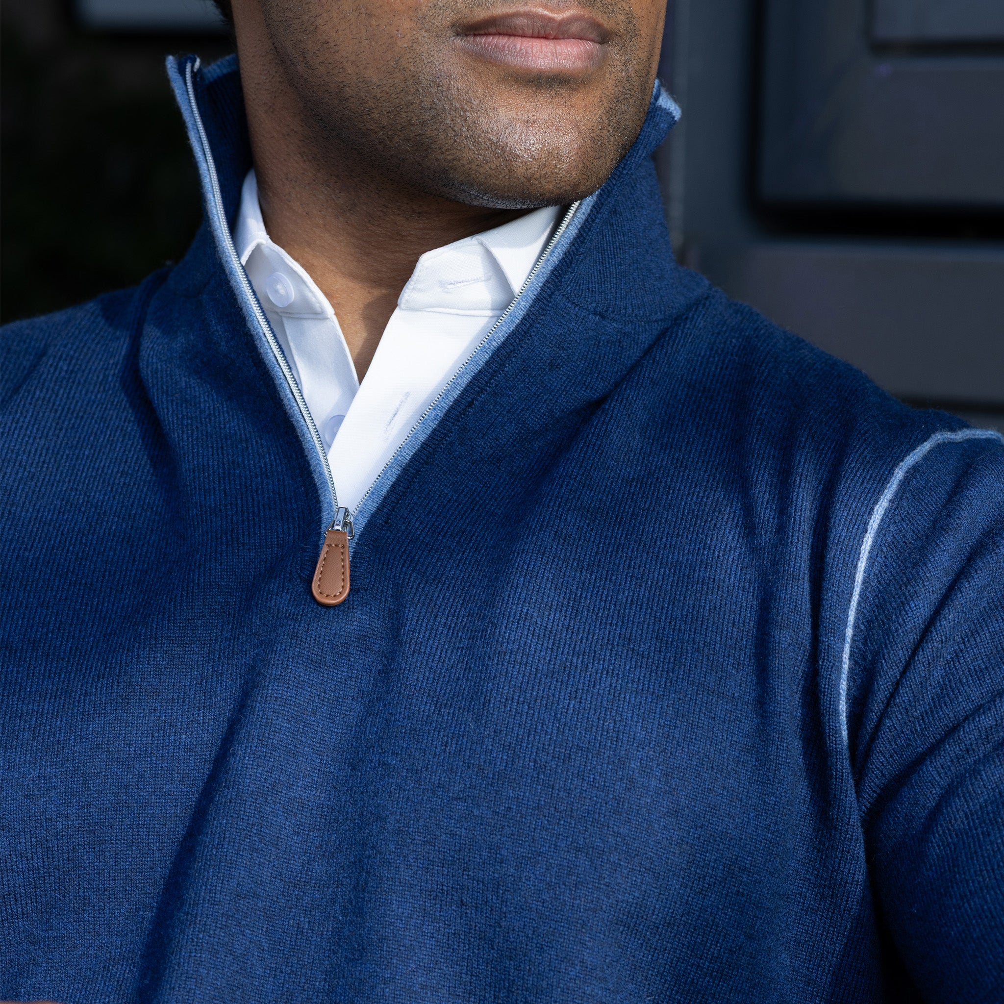 Napoli Accent Quarter Zip Wool & Cashmere Sweater Navy – Collars & Co.