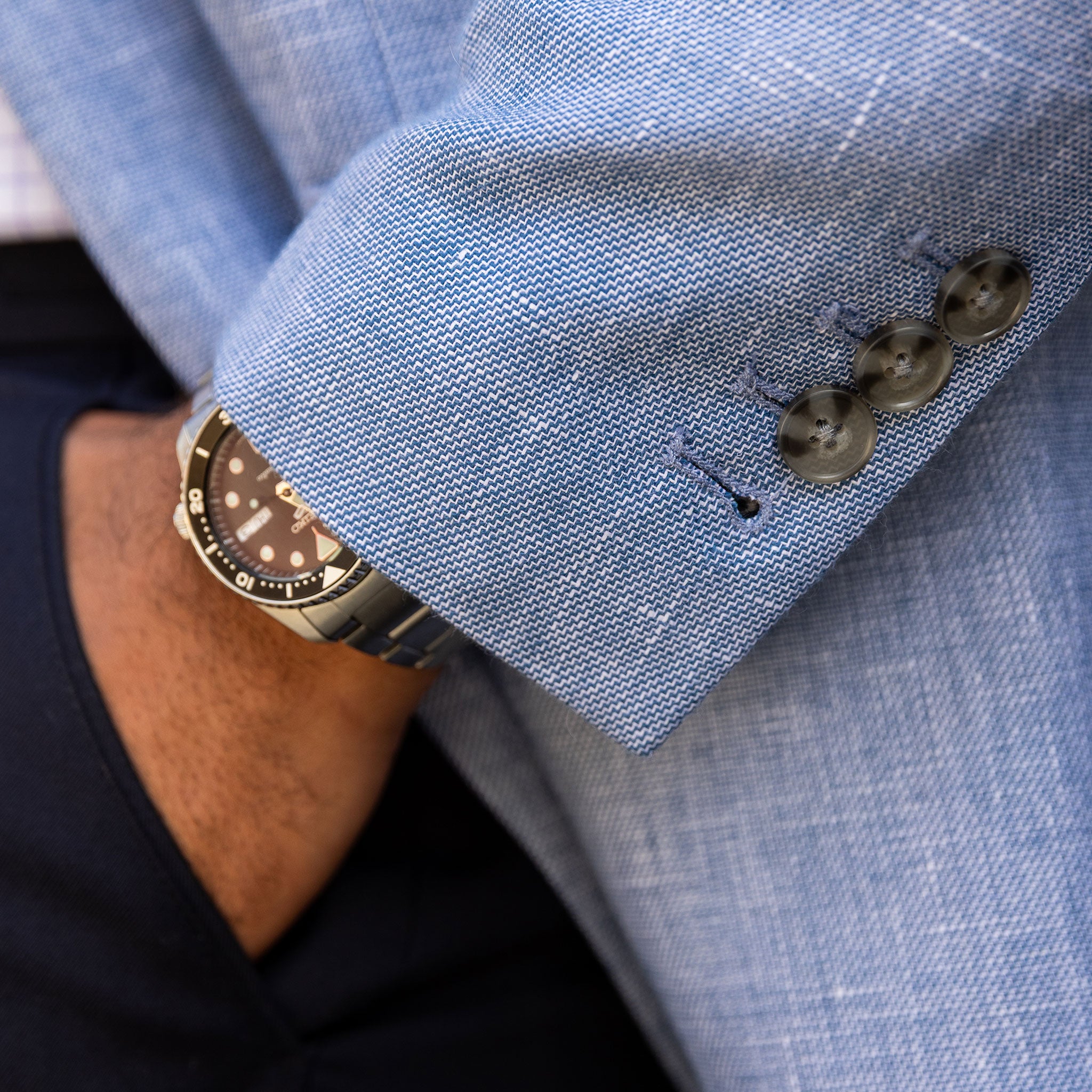 The Lorenzo Linen & Cotton Blazer Pacific Blue â Collars & Co.