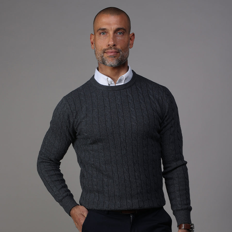 Charcoal Kensington Cable Knit Crew Neck Sweater