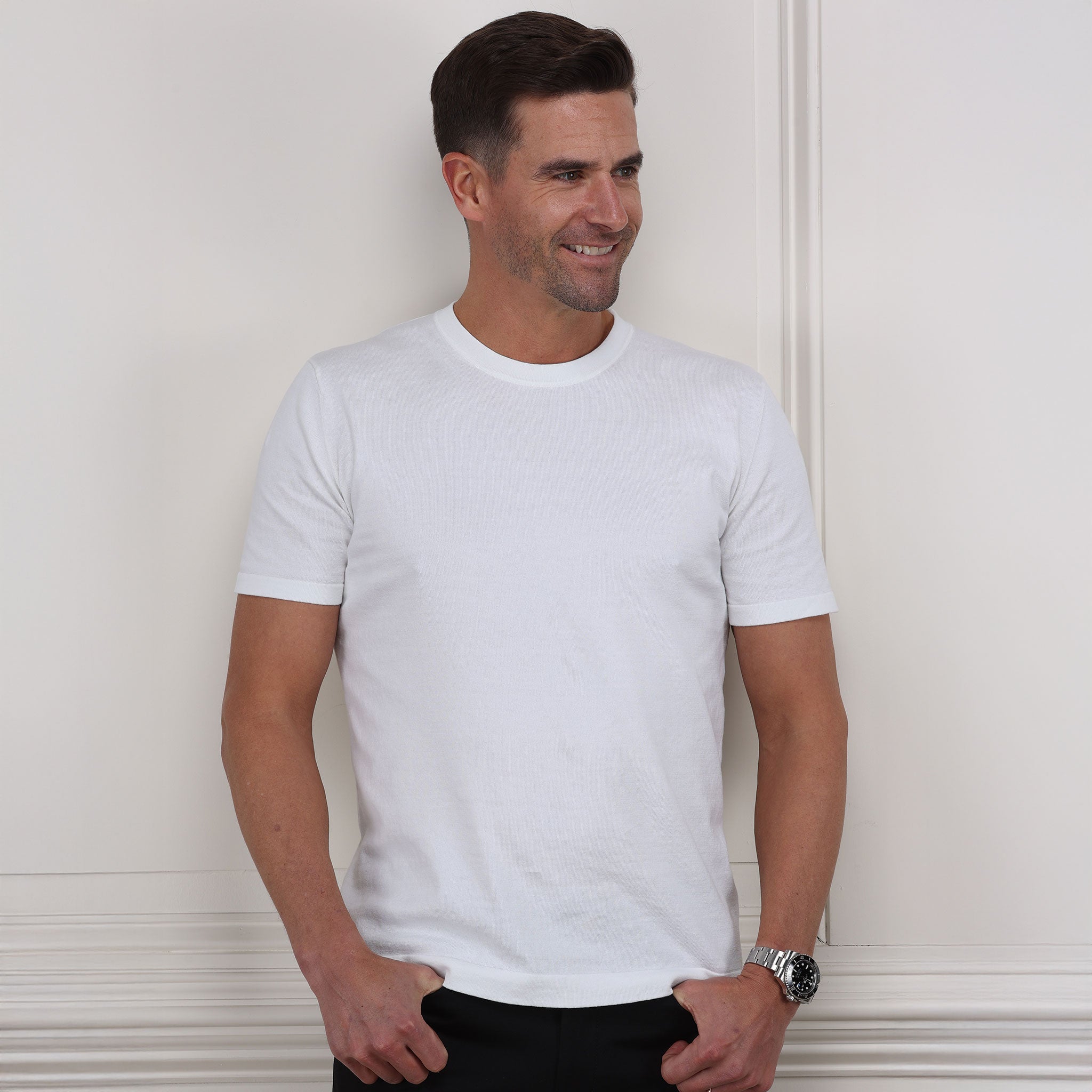 Lucca Luxury Touch Cotton and Silk T-Shirt White – Collars