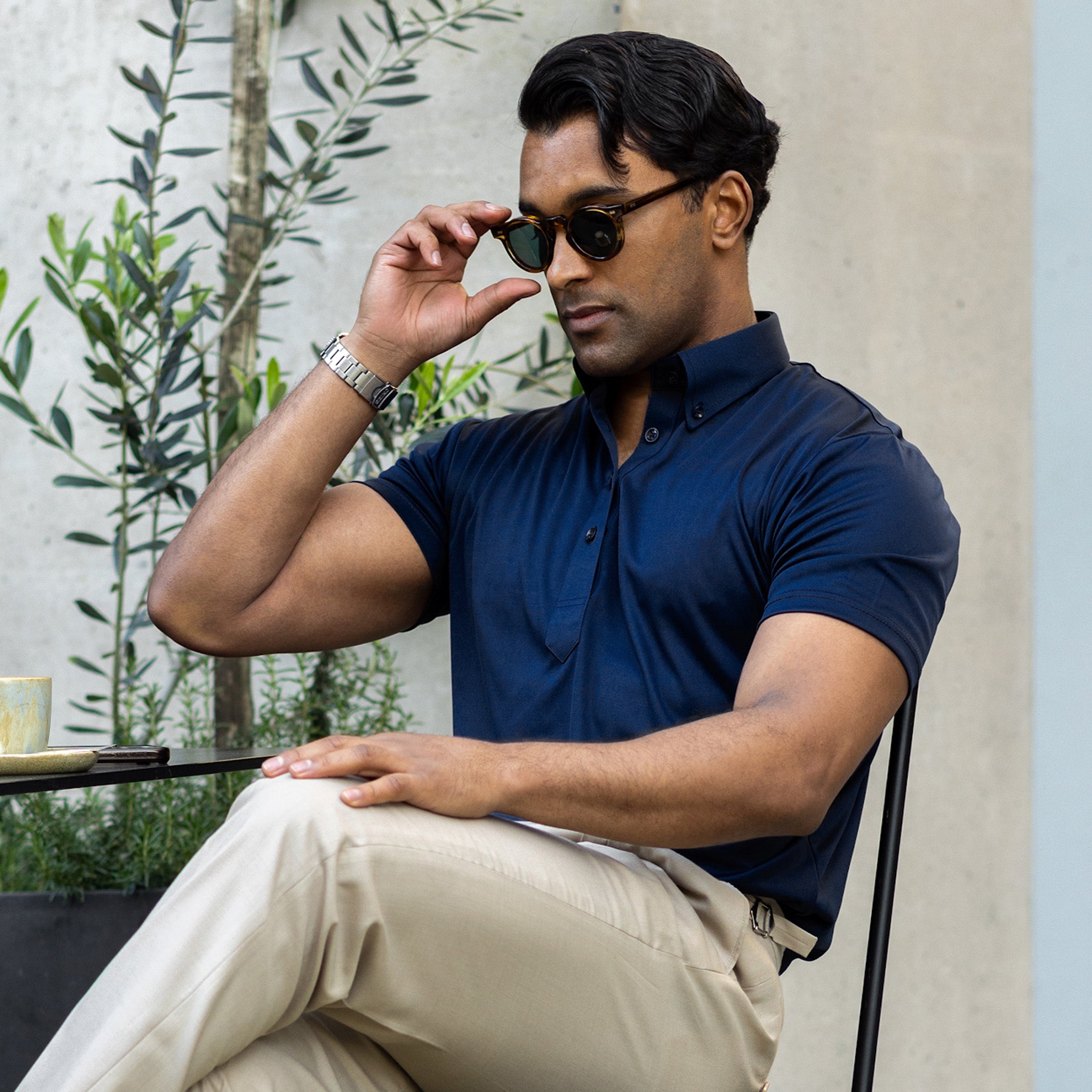 Oxford Button Down Collar Polo Navy Blue