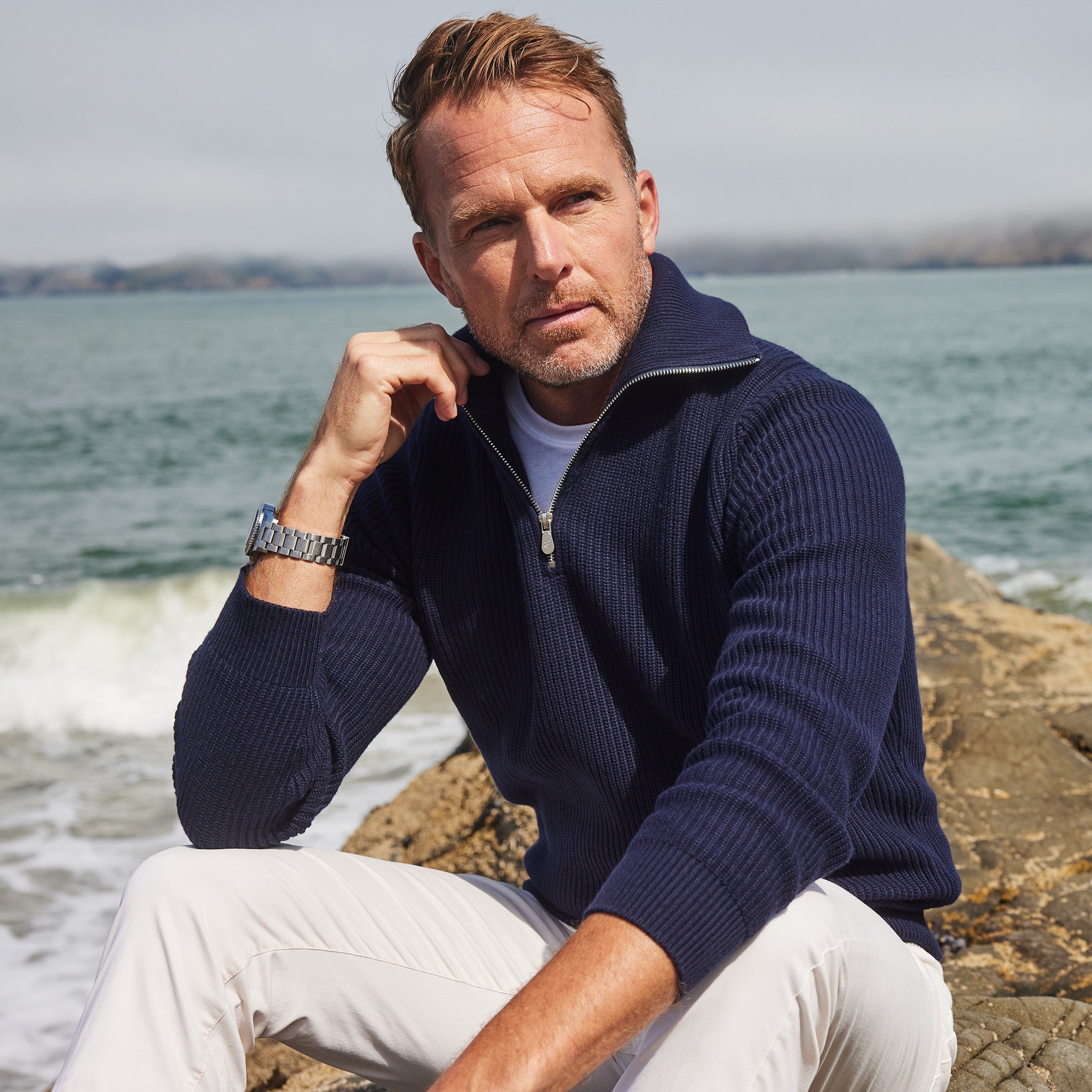Pacific Quarter Zip Sweater Navy – Collars & Co.