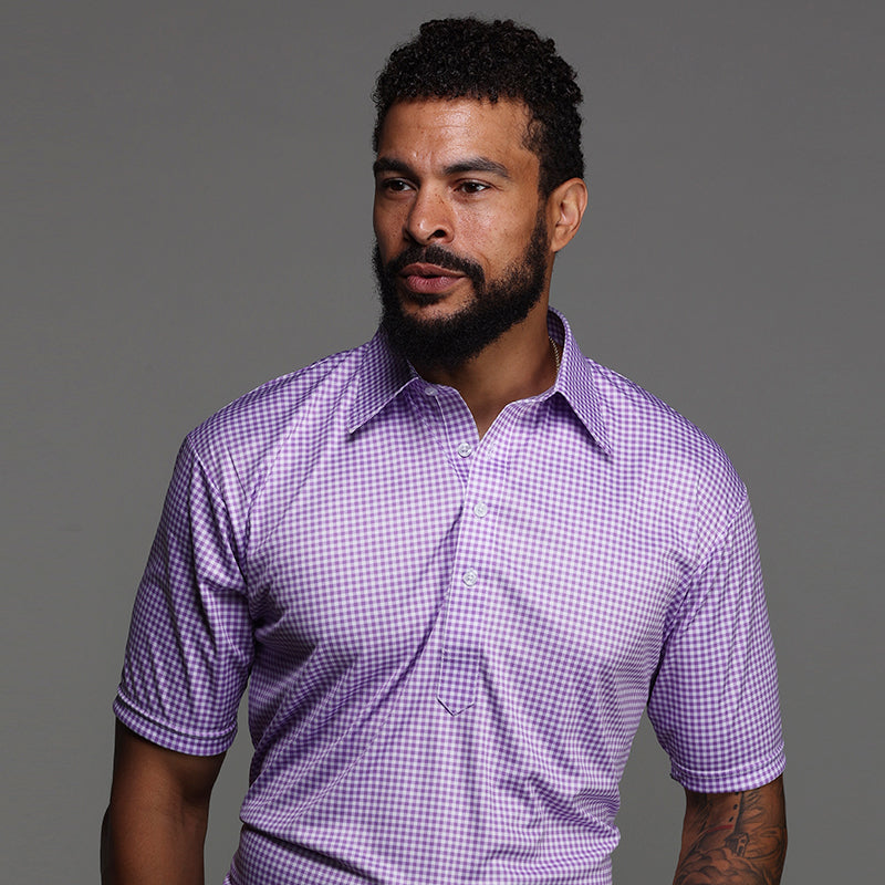 purple polo dress shirt Semi-Spread Collar Polo Compass Crimson M / Compass Crimson