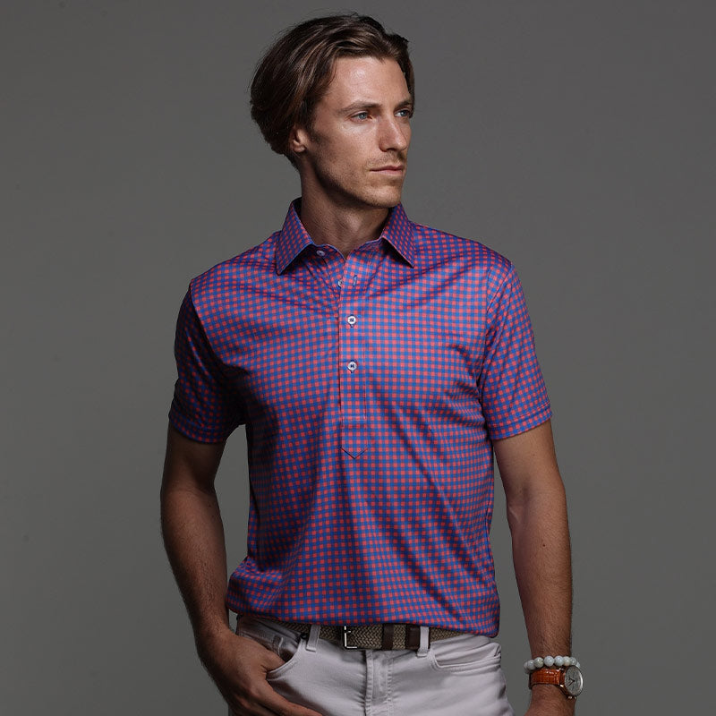 Semi-Spread Collar Polo Tribeca Red and Blue Gingham