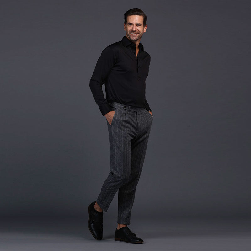 Semi-Spread Collar Polo Long Sleeve Black M / Black Semi-Spread Collar Polo Long Sleeve Black M / Black