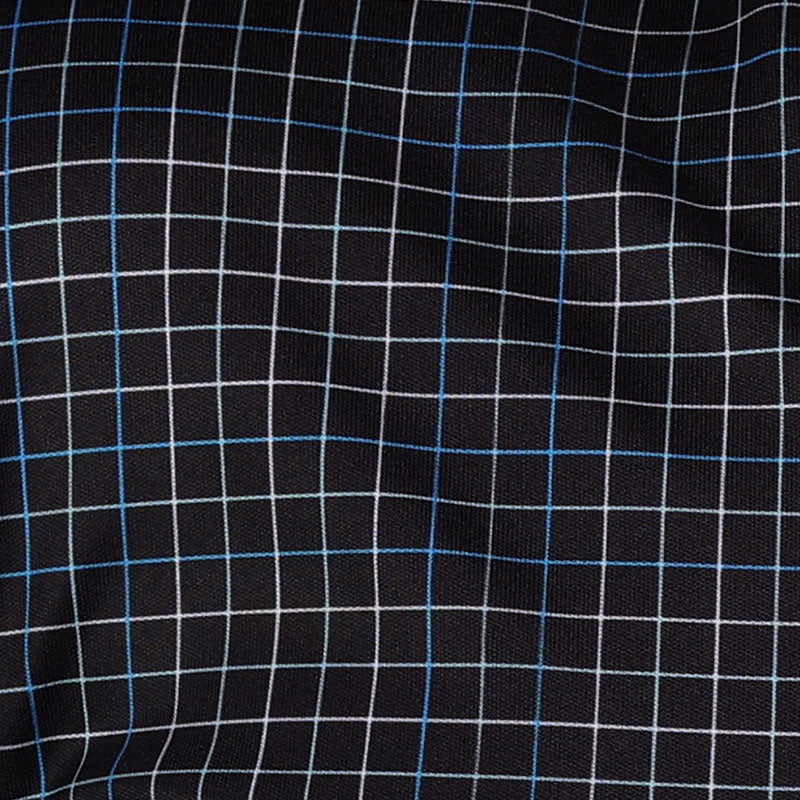 Semi-Spread Collar Polo Black Geometric Grid