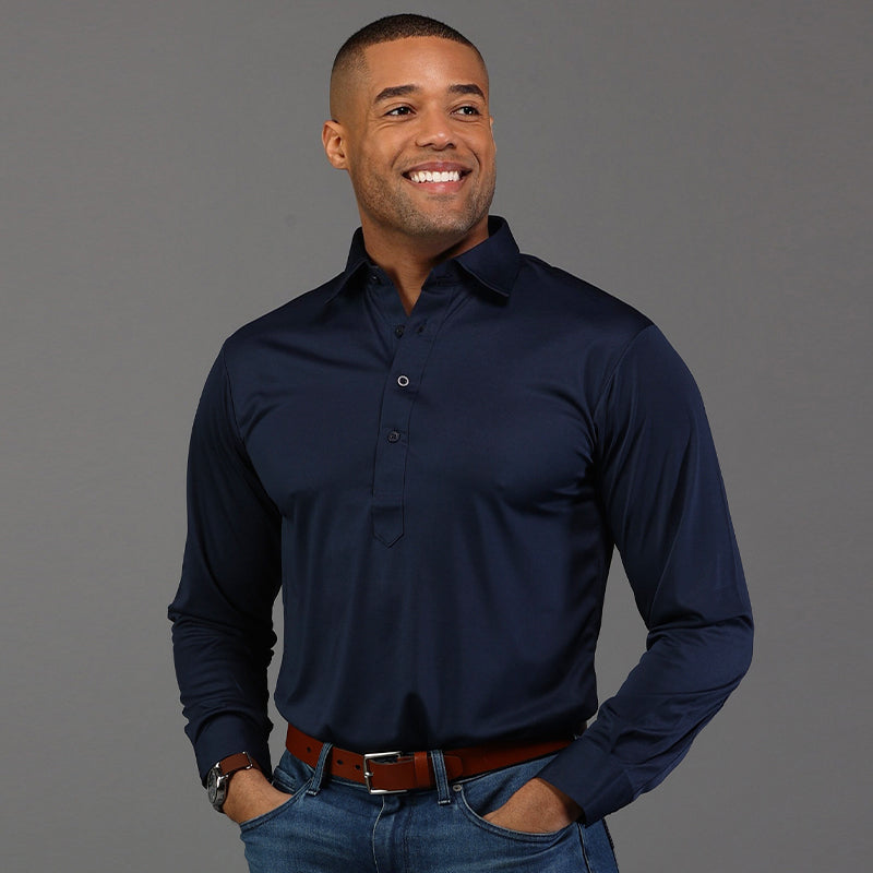 Semi-Spread Collar Polo Long Sleeve Navy – Collars - Main Image