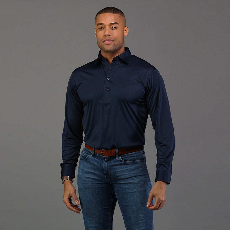 Semi-Spread Collar Polo Long Sleeve Navy – Collars - Main Image