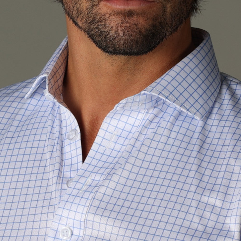 Semi-Spread Collar Polo Thin Blue Check – Collars & Co.