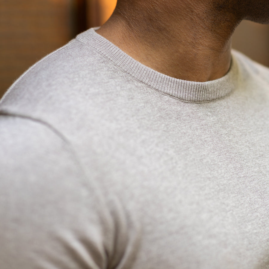 Oatmeal Luxury Touch Cotton and Cashmere Crew Neck Sweater