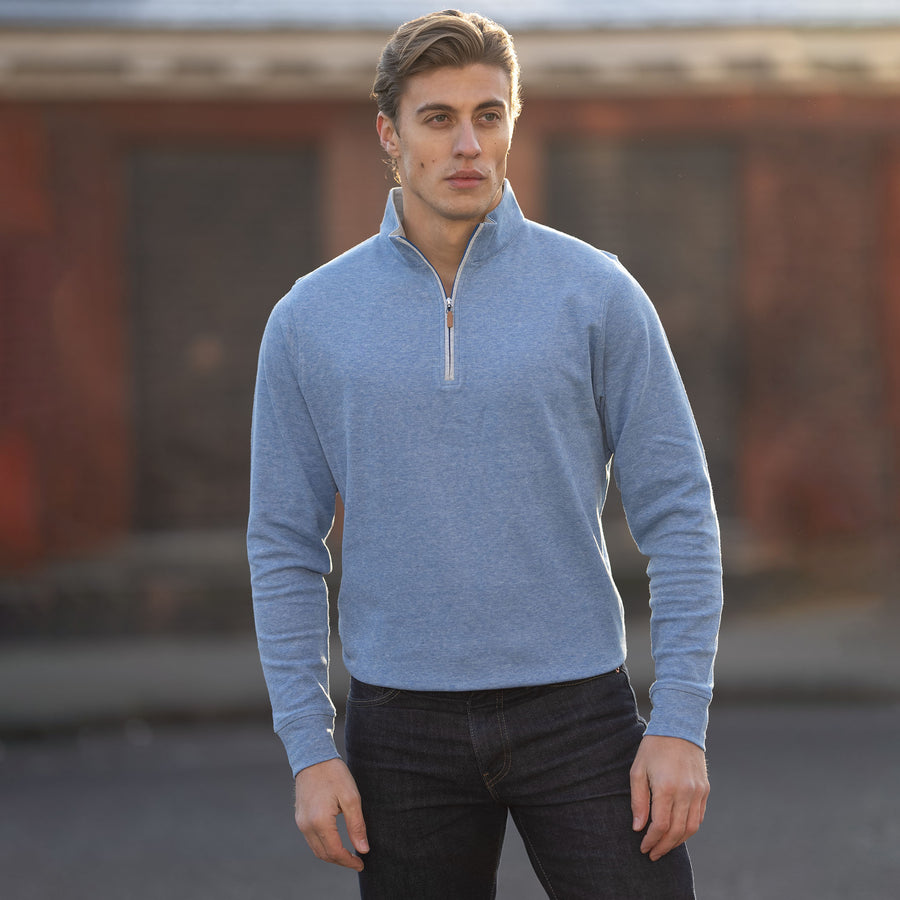 Cloud Textured Quarter Zip Pullover Royal Blue