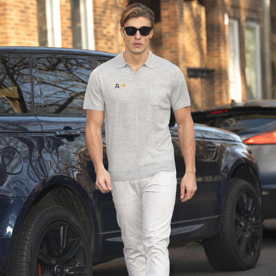 Arrow McLaren Bellagio Buttonless Short Sleeve Merino Polo Grey