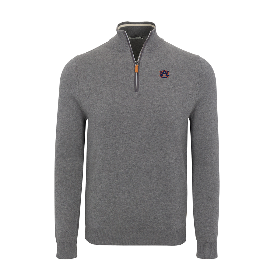 Auburn Grey with Grey Trim Luxury Touch Cotton and Cashmere Quarter Zip Sweater