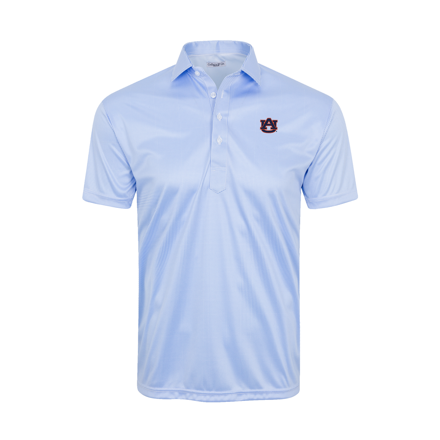 Auburn Semi-Spread Collar Polo Blue Houndstooth
