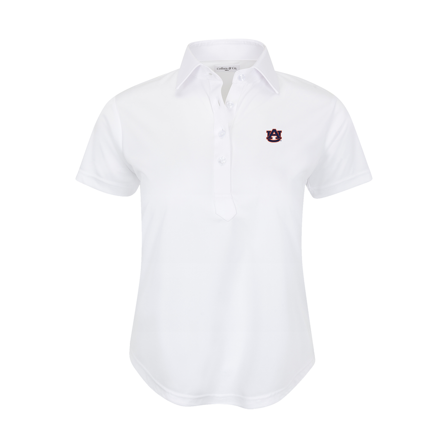 Auburn Women's Cap Sleeve Semi Spread Polo White