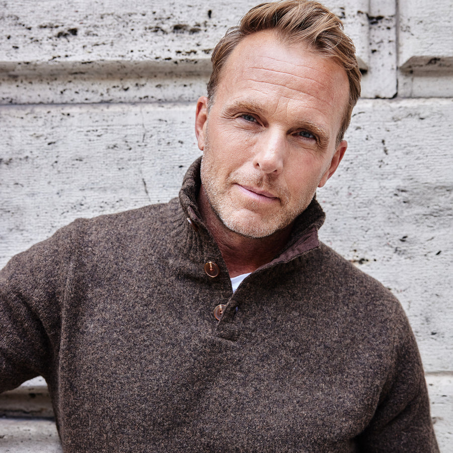 Balmoral Three Button Wool Sweater Brown
