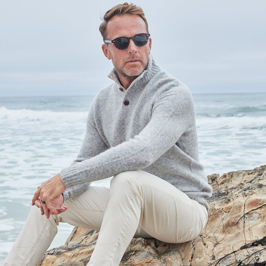 Balmoral Three Button Wool Sweater Grey