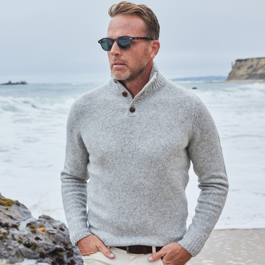 Balmoral Three Button Wool Sweater Grey