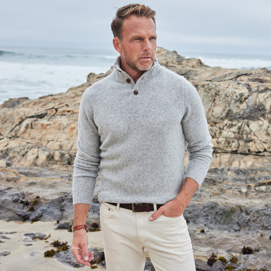 Balmoral Three Button Wool Sweater Grey