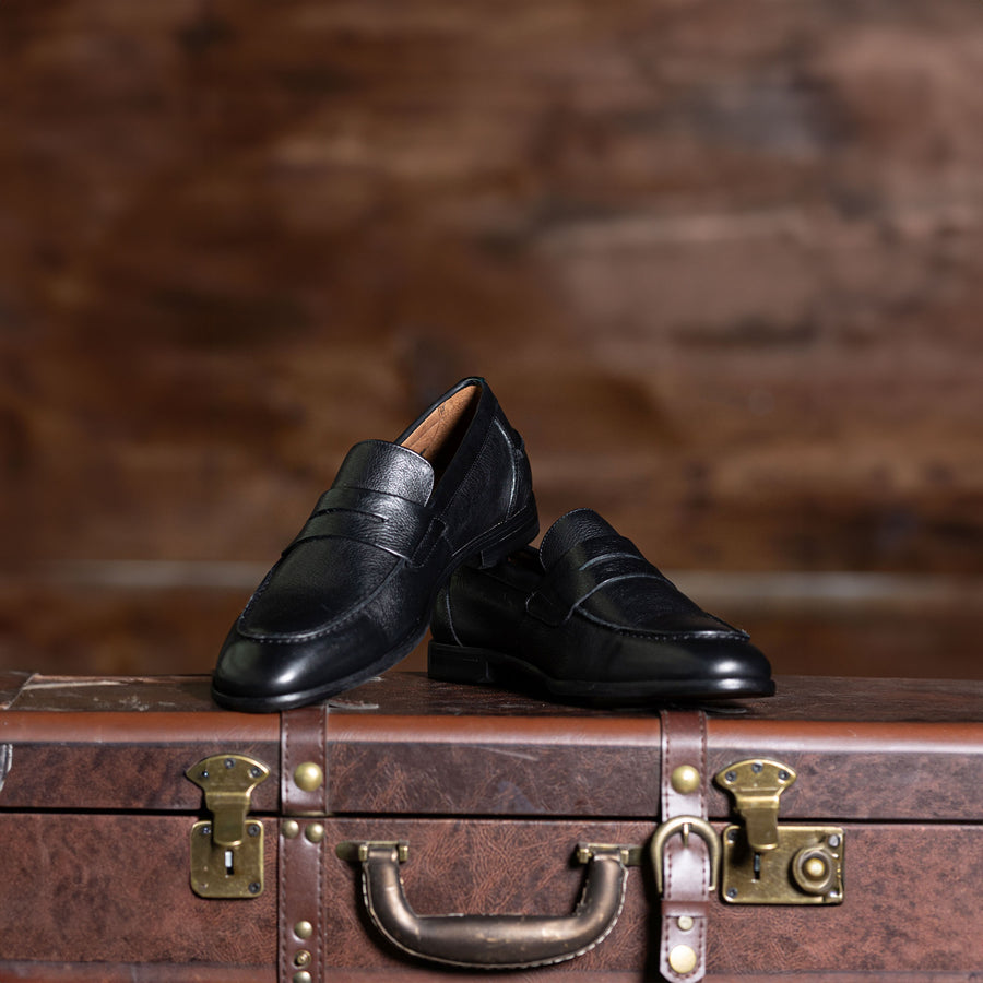 Naples Penny Loafers Black Leather Collars & Co. Naples Penny Loafers Black Leather Collars & Co.