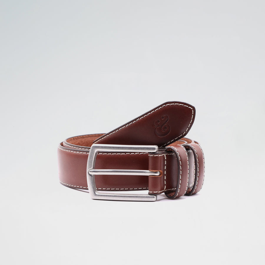 Brown Leather with White Stitch Belt