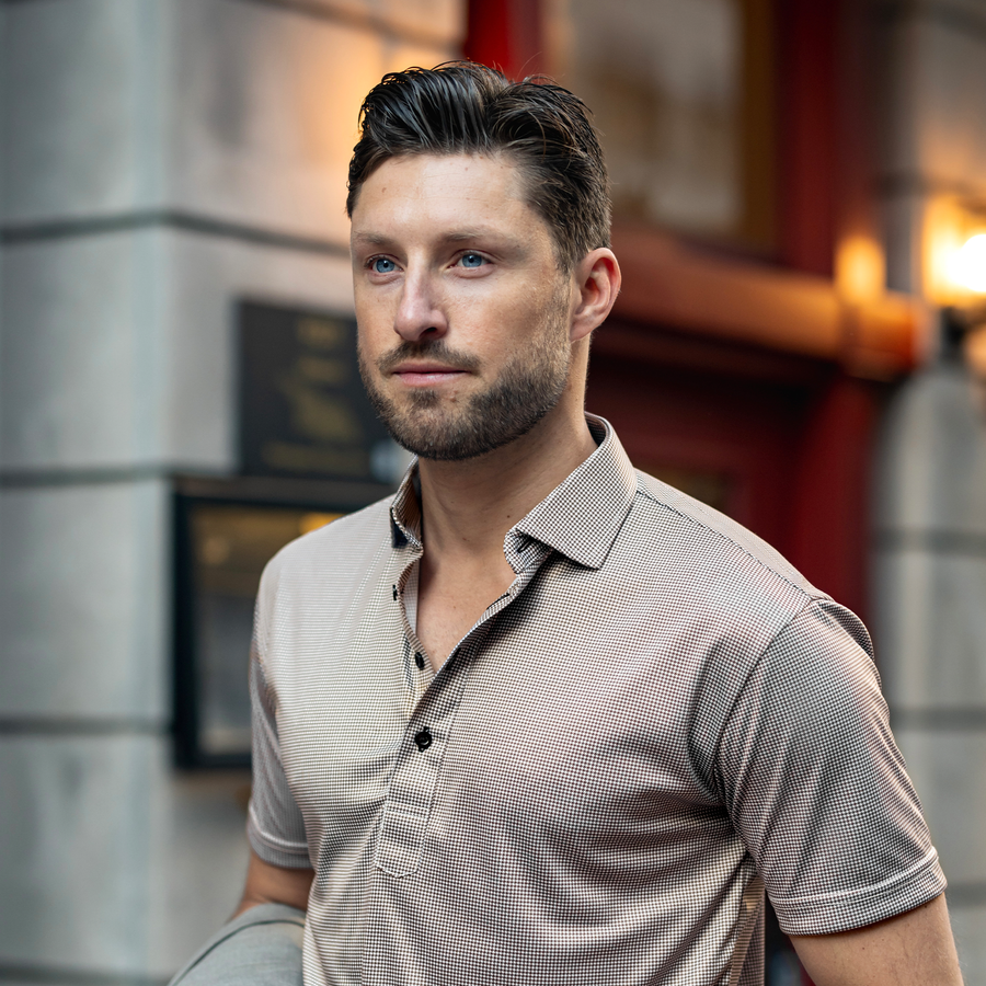 Semi-Spread Collar Polo Brown Houndstooth Collars & Co. Semi-Spread Collar Polo Brown Houndstooth Collars & Co.