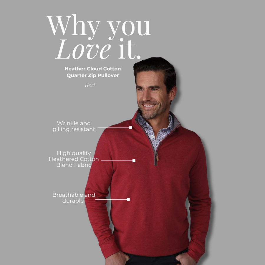 Red Heather Cloud Cotton Quarter Zip Pullover