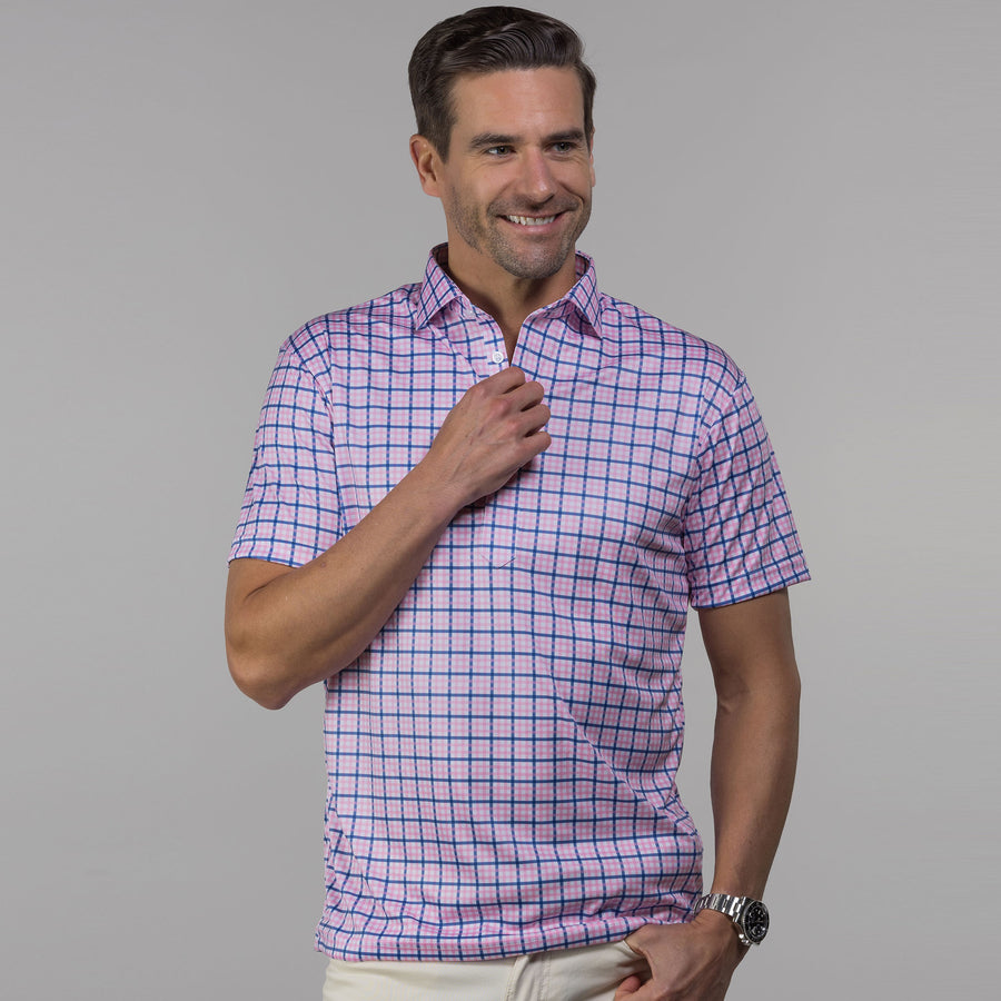 Semi-Spread Collar Polo The Chatham Pink and Blue Tattersall