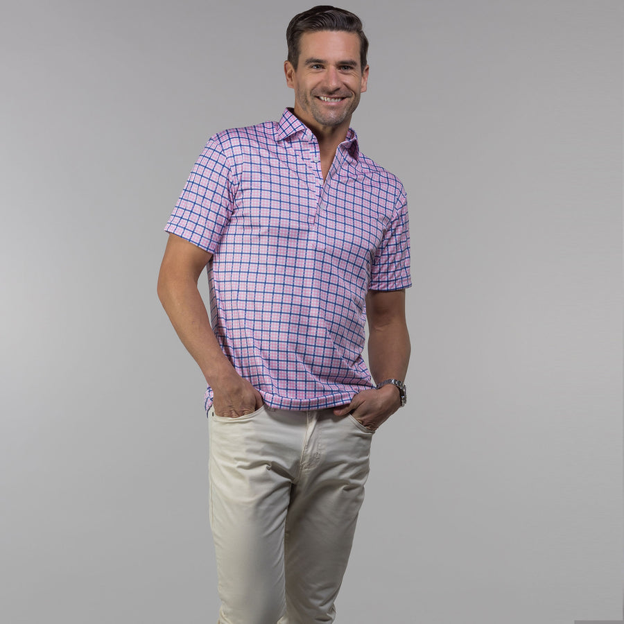 Semi-Spread Collar Polo The Chatham Pink and Blue Tattersall