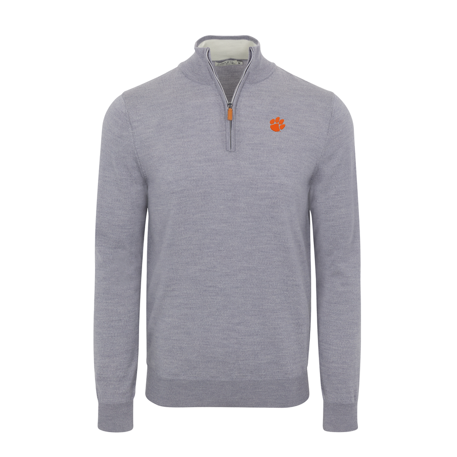 Clemson Grey Melange Cashmere Touch Australian Merino Quarter Zip Sweater