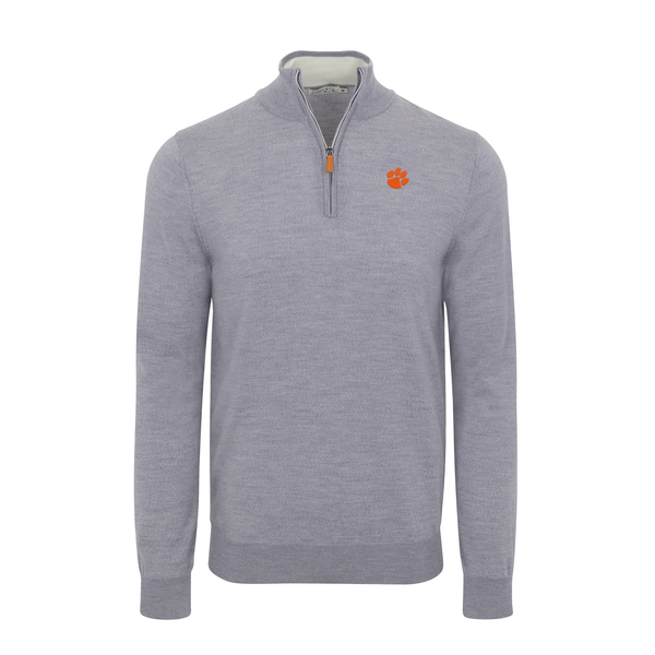 Clemson Grey Melange Cashmere Touch Australian Merino Quarter Zip